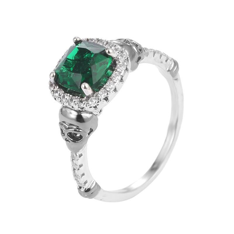 Personalized Skull Ring with Square Zirconia, High-End Punk Style, Pure Copper Women's Jewelry