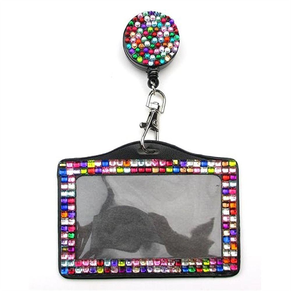

Bling Crystal Rhinestones Badge Holder Horizontal ID Card Holder Children Student разноцветный