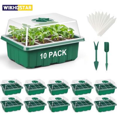 10 Pack Seed Starter Tray with Ventilation Hole 12Grids Seeds Growing Cultivation Planting Box Mini Greenhouse Plant Starter Kit