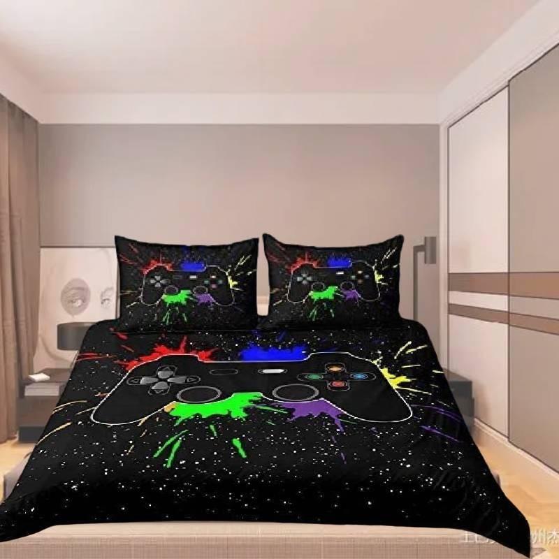 Bedding Set Gamer Single Double King Zipped Duvet Cover Gamepad Graffiti Pattern