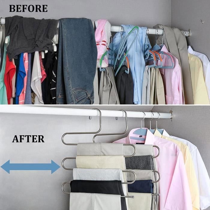 CINTRE POUR DRESSING AIDBUCKS Cintre Pantalon 6Clips sont Fournis SType Cintres Antiderapant Pantalons MultiUsages Portemanteau 248