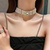 Female Exaggerated and Atmospheric Short Retro Multi Row Pearl Necklace