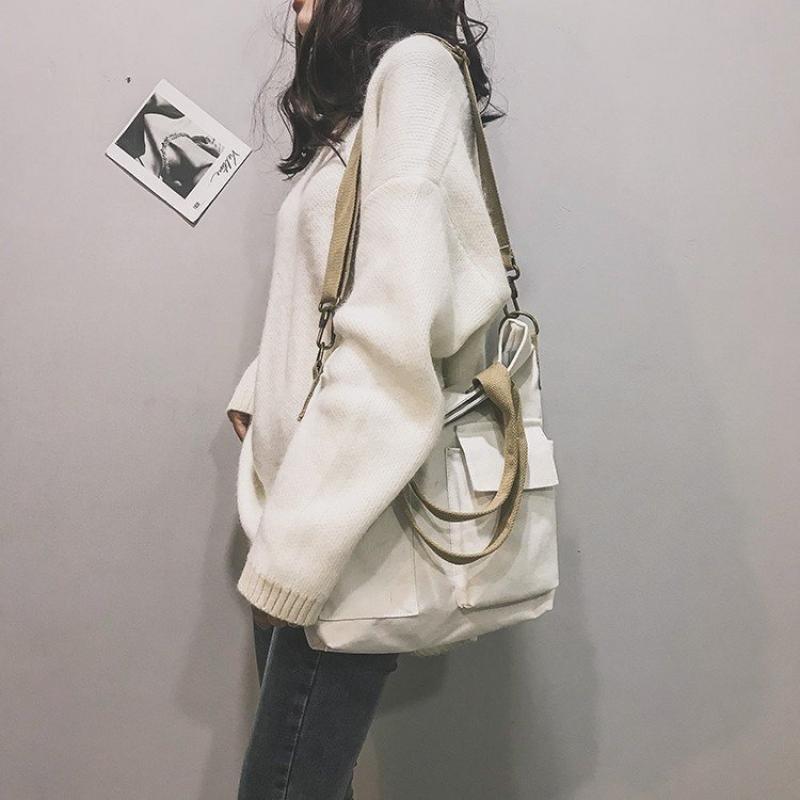 New Canvas Women Shoulder Bags for Girls Large Capacity Messenger Women's Handbags Solid Color Travel Female Crossbody Bag