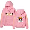 Unisex One Piece Monkey D Luffy Double‑Sided Print Fleece Hoodie, Both‑Sleeves Japanese Text Anime Pullover Hooded Sweatshirt Streetwear