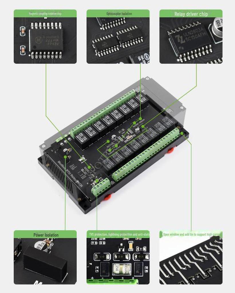 Modbus RTU 16-Channel RS485 Relay Module, Industrial Grade, DIN-Rail Enclosure