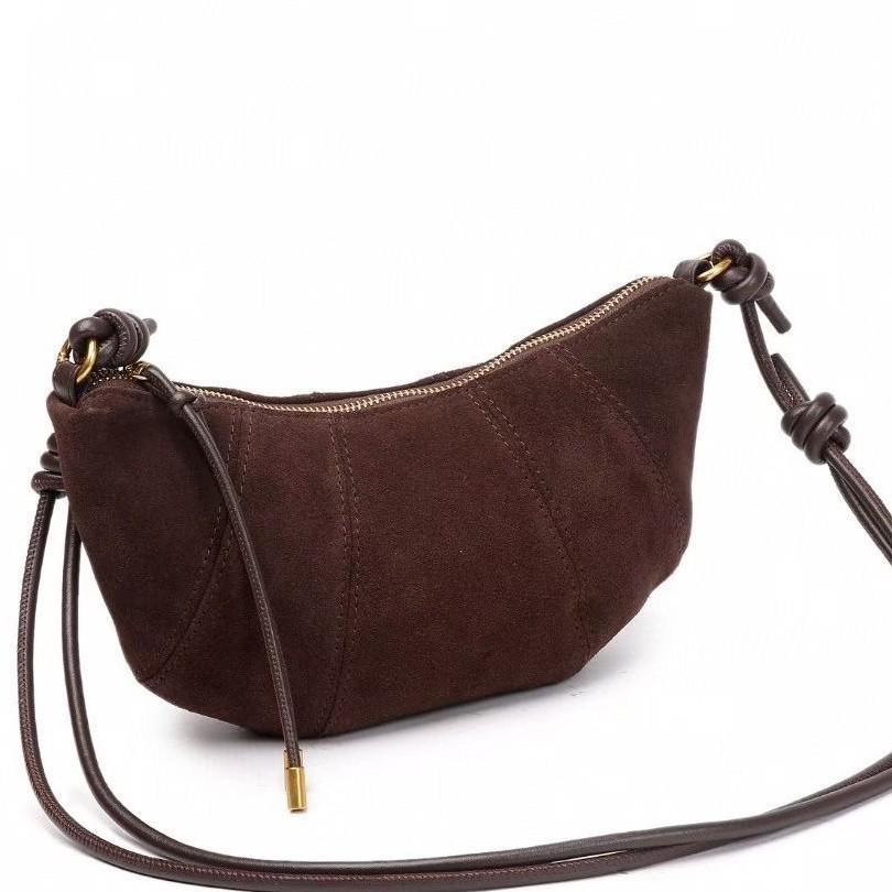 Croissant autumn and winter new women's bags fashionable and casual retro fleece cowhide bags single shoulder crossbody leather bags