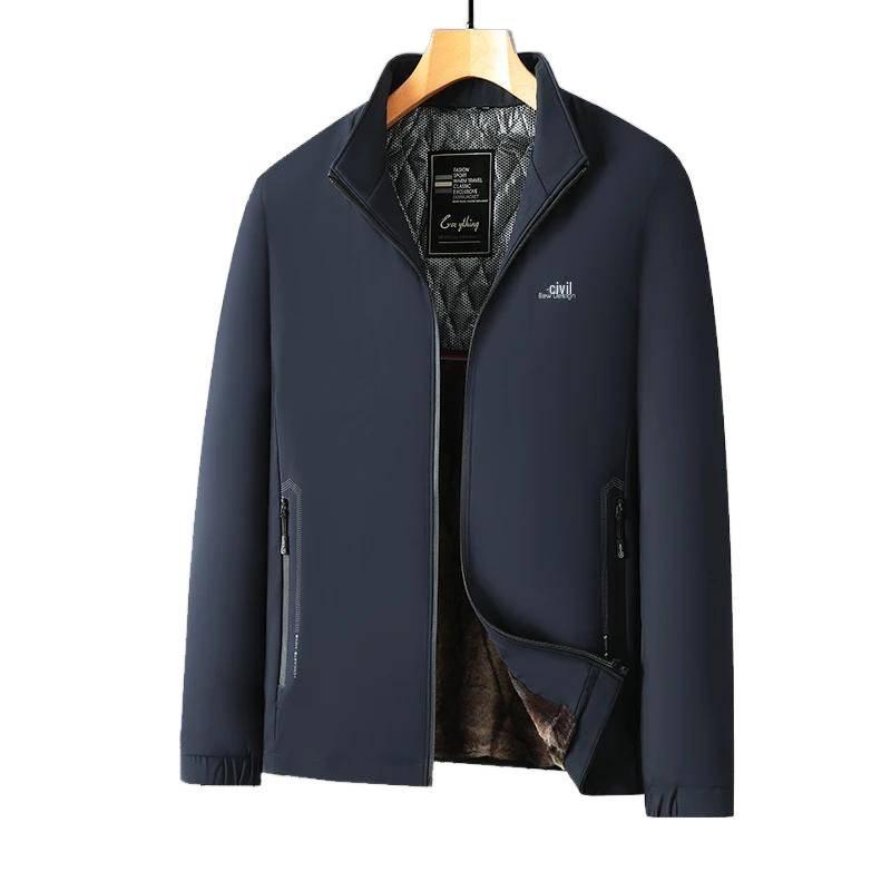 Woodpecker 2025 Autumn Men's Fleece-Lined Stand Collar Jacket for Middle-Aged & Elderly