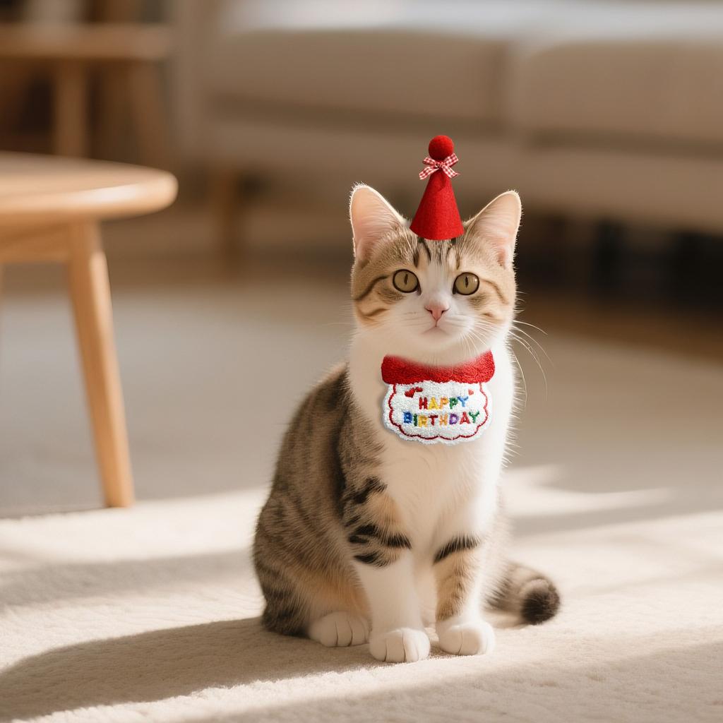 Cat Birthday Costume Dog Birthday Decoration Bib Pet Birthday Hat Set Scarf Bib