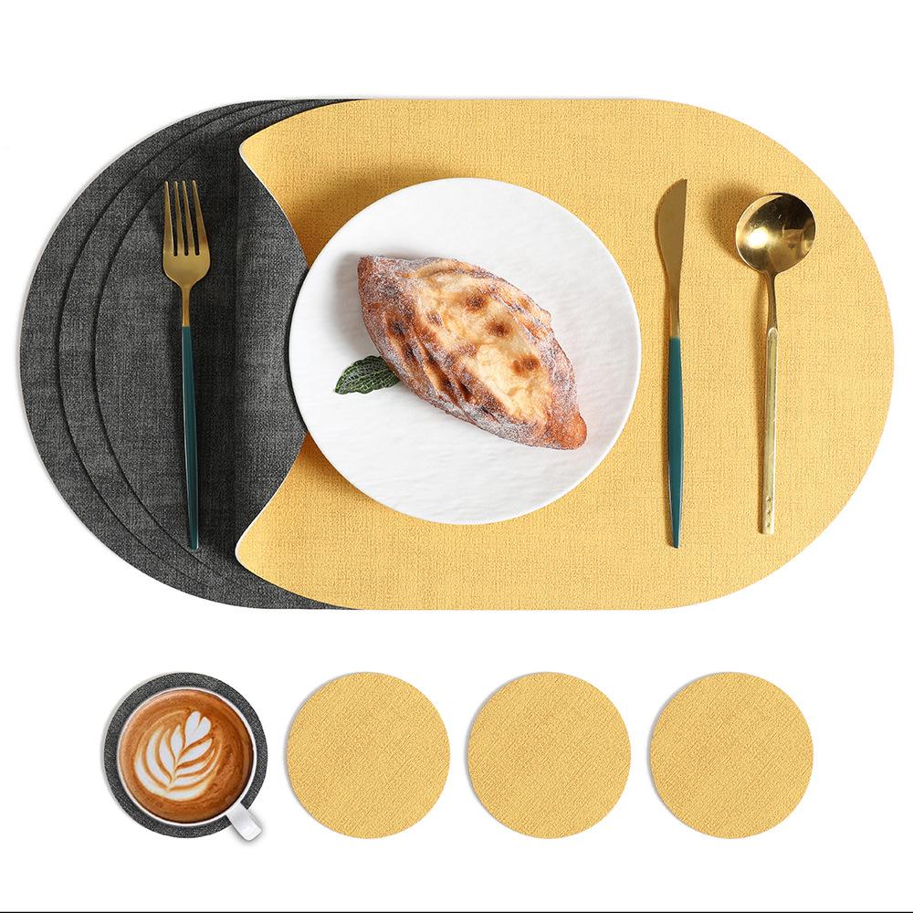 Nordic two-color cloth pattern leather placemat, dining table mat, plate mat, heat protection and insulation certification