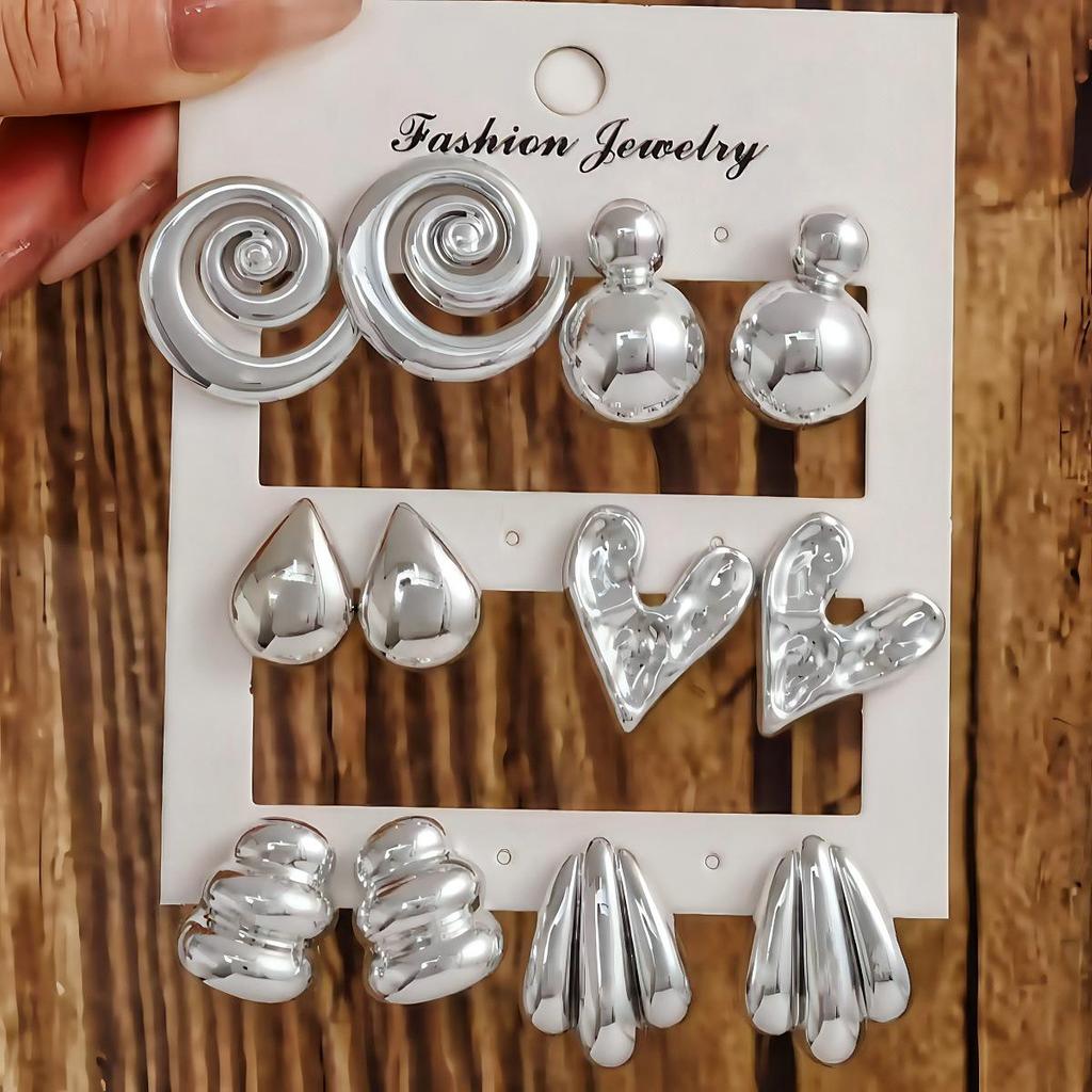 Women's Geometric Gold Teardrop and Twist Earring Set (3-9 Pairs)