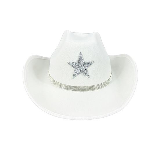 Felt Hat Sparkling Star Decor Wide Brim Western Cowboy Kids Hat Lightweight Fabric Party Festival Outdoor Hair Accessory