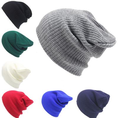 Men/Women Knitted Cap Simple Solid Color Warm Woolen Beanie Hat