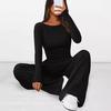 2025 Autumn Asymmetrical Long-Sleeve T-Shirt & Wide-Leg Pants Casual Loungewear Set