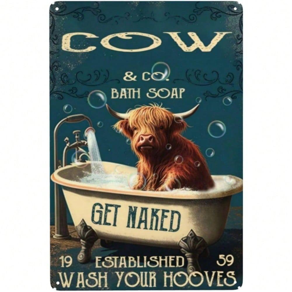 Vintage Highland Cow Metal Sign Farmhouse Wall Decor Kitchen Bar Garage