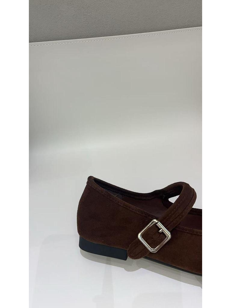 Baletari Mary Jane cu vârf rotund din piele întoarsă în stil coreean pentru femei - Toamna 2025