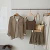 Summer Women's 3-Piece Set Lightweight Long-Sleeve Thin Sunscreen Shirt Cardigan, Camisole & Casual Shorts