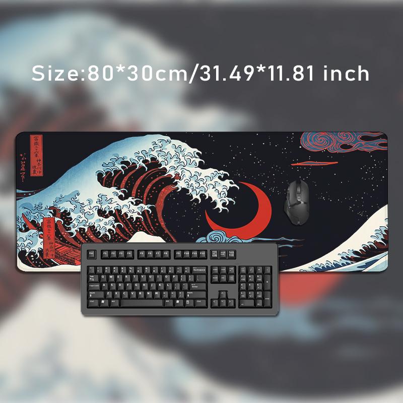 Mouse Pad Red Moon Japanese Great Wave Gamer Printon Demand HD Computer New Mousepad XXL MousePads Natural Rubber Non-Slip