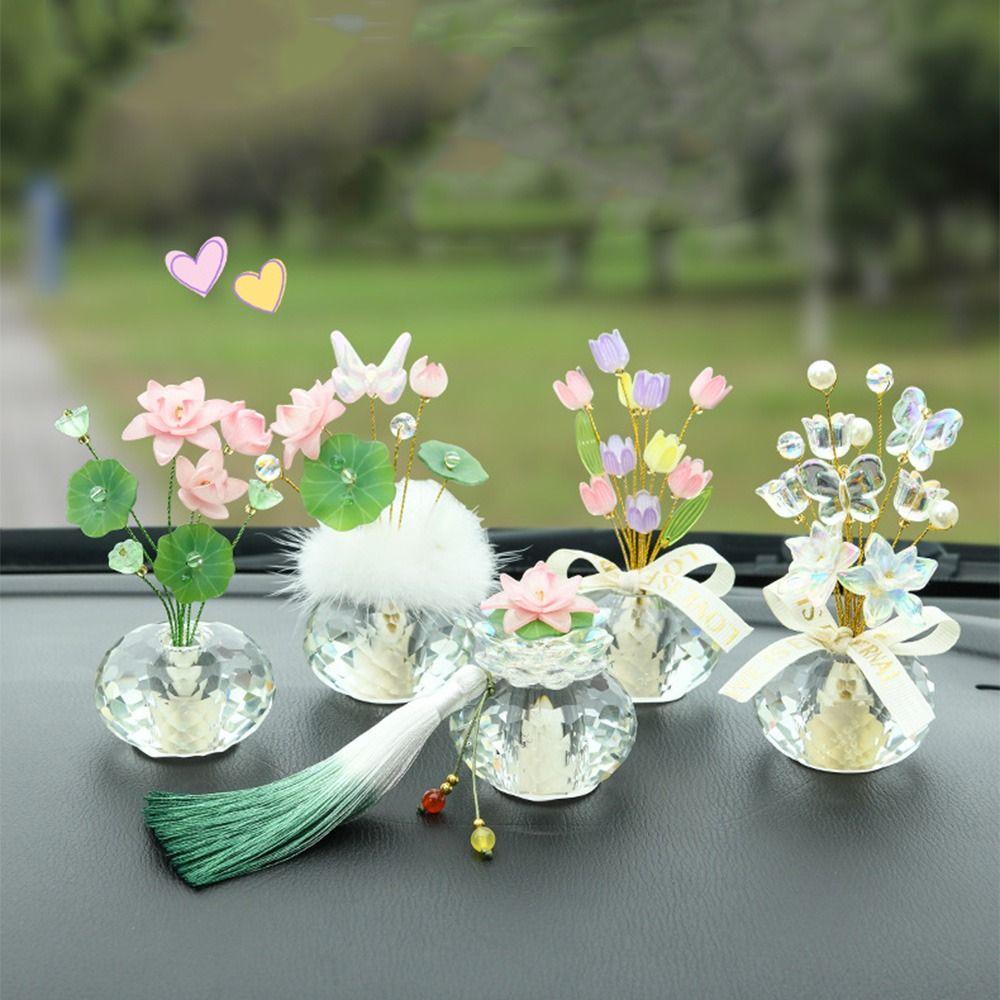 

Lotus Shaped Crystal Flower Decoration Colorful Car Ornaments Auto Interior Decoration Table Decor Style 1