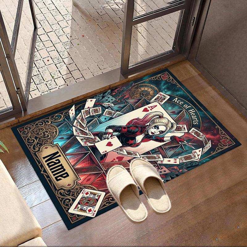 Custom Name Personalized Harley Quinn Print Carpet, Versatile Home Decor Rug, for Playroom, Apartment, Balcony, Entryway, Hallway Gift