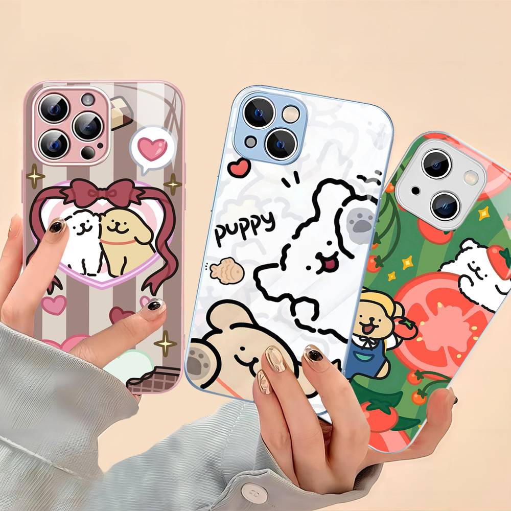 Maltese Cute Line Puppy Dog For IPhone 14 13 12 Mini 11 Pro XS Max X XR 14 Plus Tempered Glass Cover