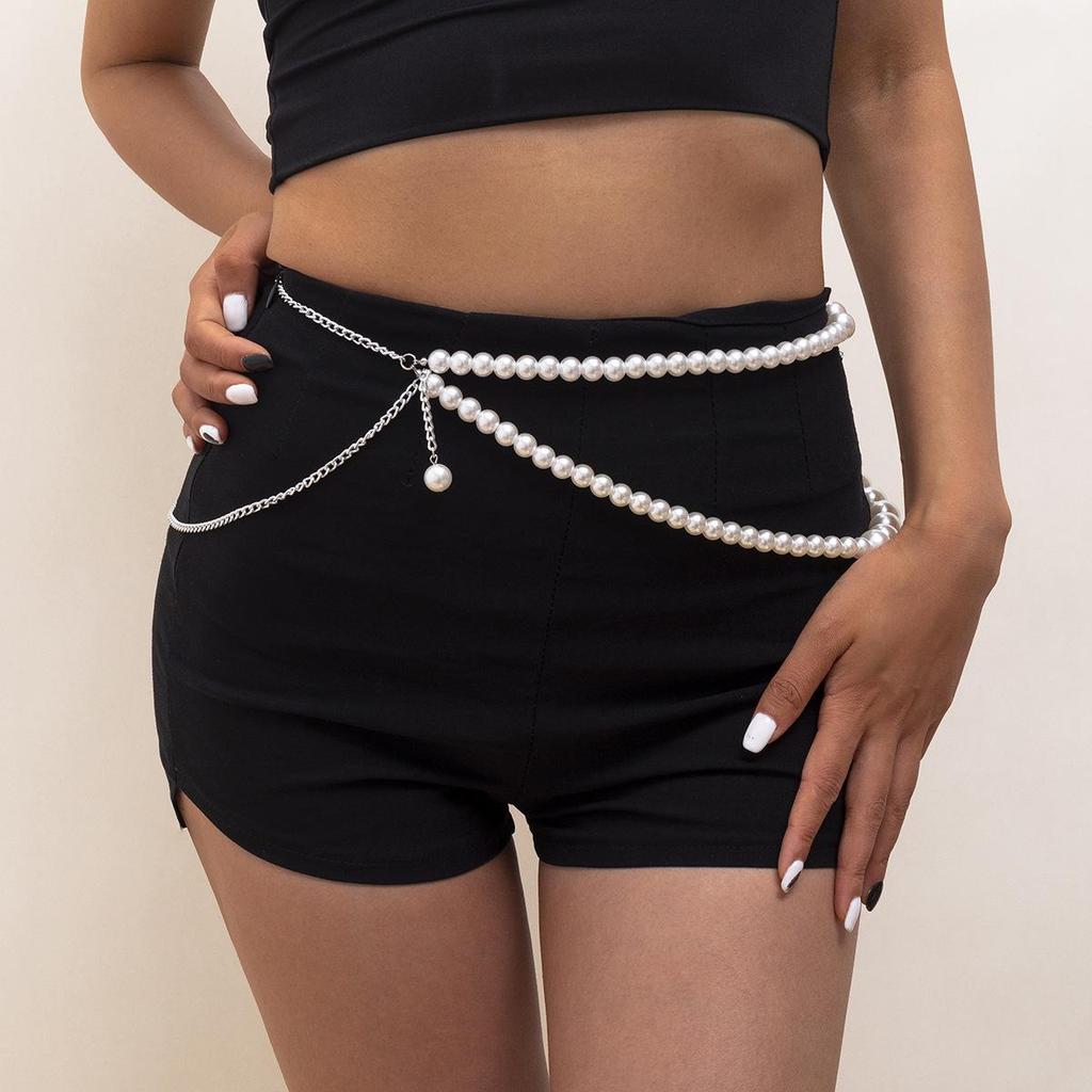 Elegant Faux Pearl Double-Layer Waist Chain – Women's Fashion Metal Bikini Body Chain