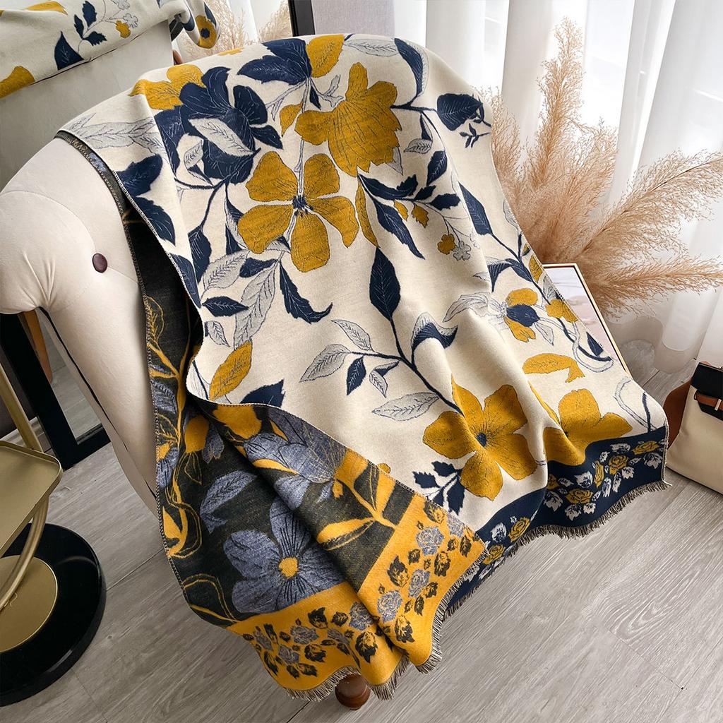 Retro scarf flower temperament versatile shawl fashion jacquard outer cape scarf women's warm scarf