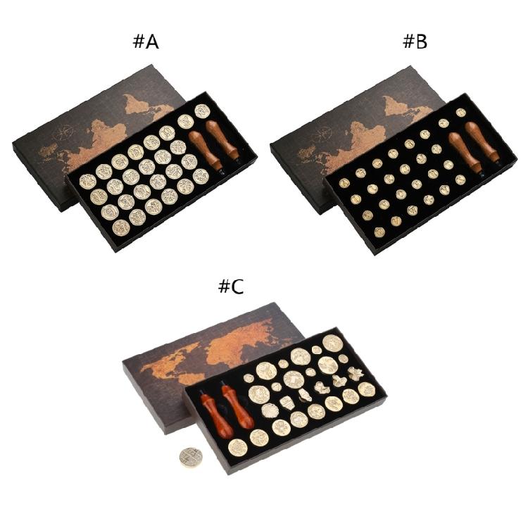 Initial Brass Wax Seal Stamp Kits Handwritten 26 Letters Sealing Stamps Tool