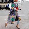 Women Fashion Printed Trench Coat Long Outerwear Cardigan Pocket Jacket Overcoat