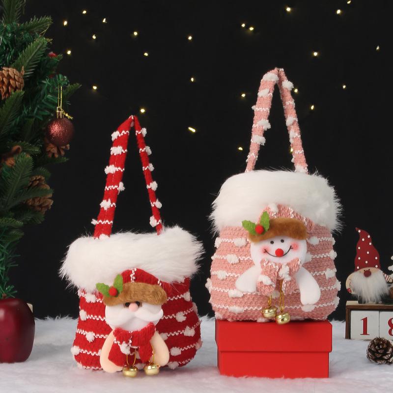 Children's Christmas Eve Plush Cartoon Gift Bag with Drawstrings