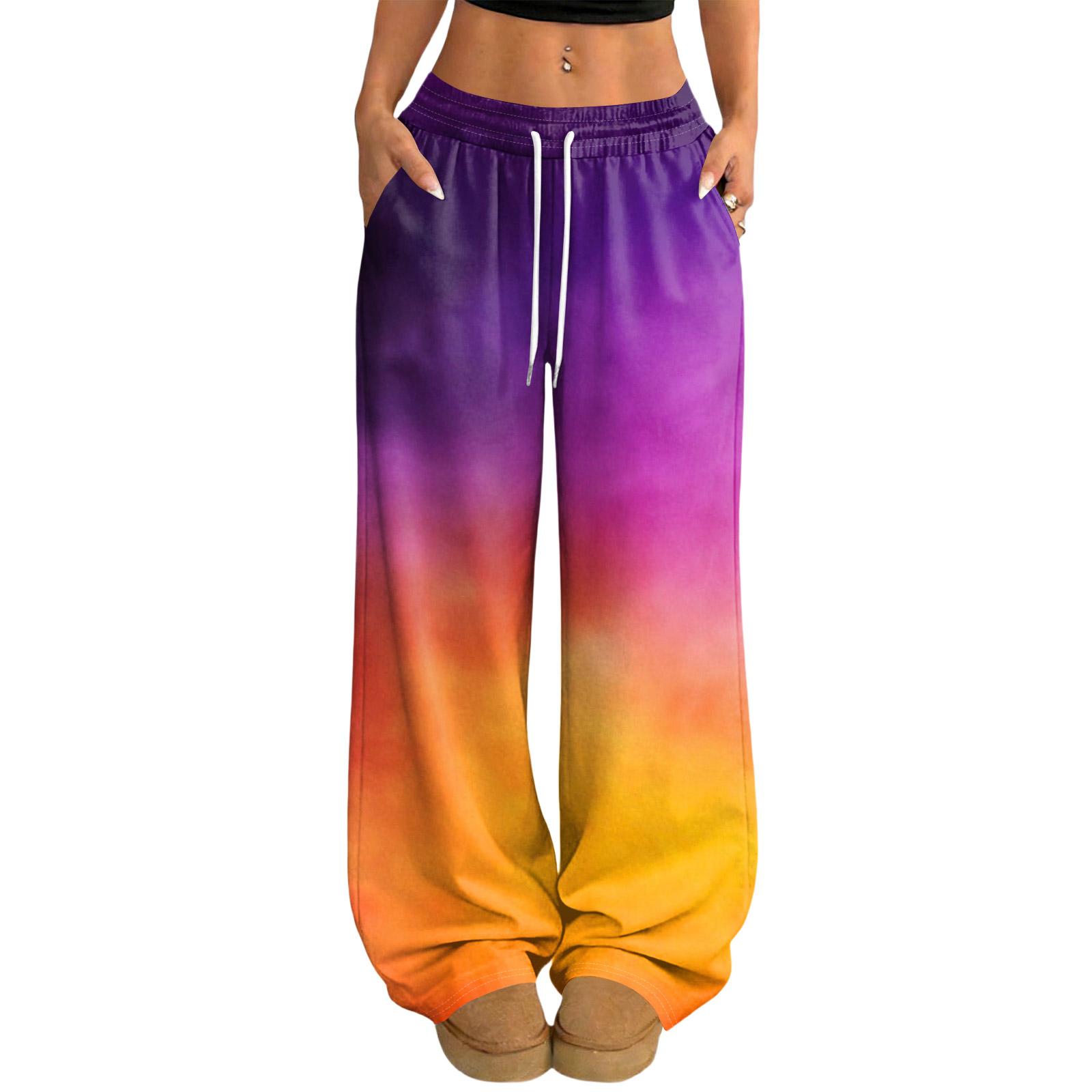 Women s Casual And Fashionable Printed Elastic Waist Loose Wide Leg Pants M шафрановый