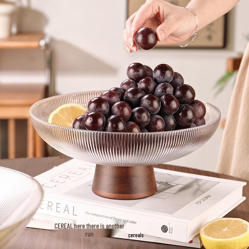 Naijiang Retro Wooden Pedestal Glass Fruit Bowl