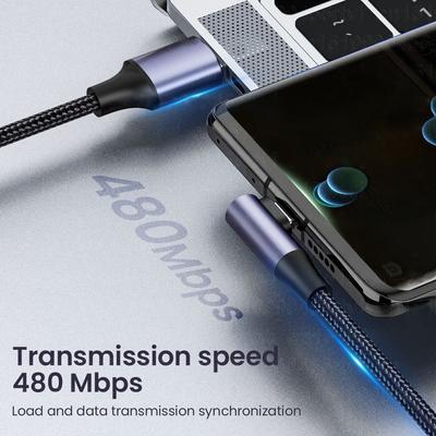 Mobile Phone 5A Data Line USB A To USB Type C Cable Fast Charging PD 100W Right Angle