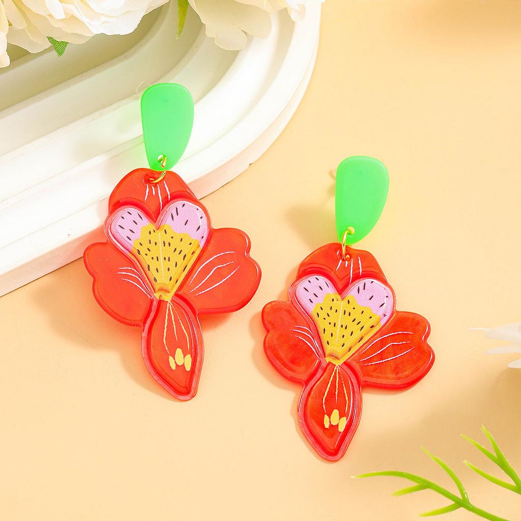 Summer fresh and sweet cartoon flower plate earrings personalized leisure vacation style acrylic earrings earrings