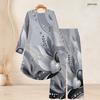 Women Plus Size Black Round Neck Long Sleeve Star Printed High Low Top Wide Leg Pants Two Piece Set