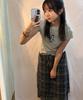Plasma Sphere Duplex Stud Cross Eyelet Check Layered Long Wrap Skirt_2 Colors