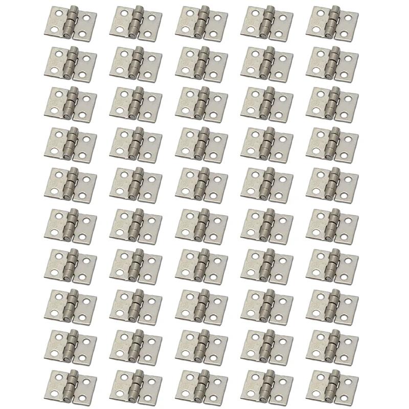 50pcs Brass Plated Mini Hinge Small Decorative Jewelry Wooden Box Cabinet Door Hinges With Nails Dollhouse Furniture