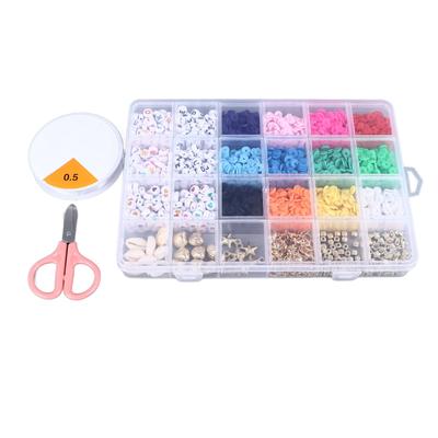 Clay Beads Kit for Bracelet Making 12 Colors 6mm Polymer Flat Round Clay Bead DIY Jewelry Making Accessoies 24 Grids