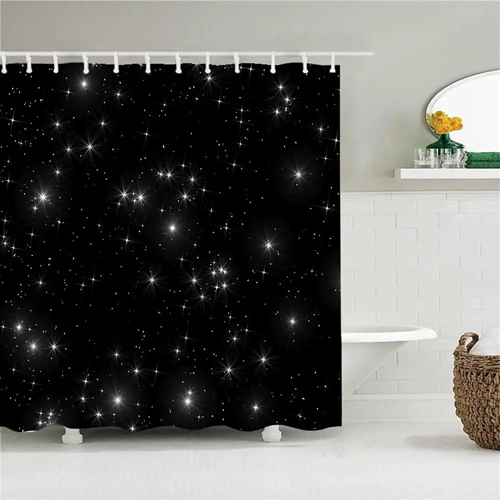 Space Shower Curtain Himalaya Mountain Tops At Starry Night Time with Stars Earth Cosmos Cloth Fabric Bathroom Decor with Hooks