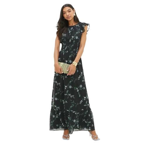 Dorothy Perkins Womens/Ladies Floral Chiffon Shirred Waist Tall Midi Dress 14 UK noir
