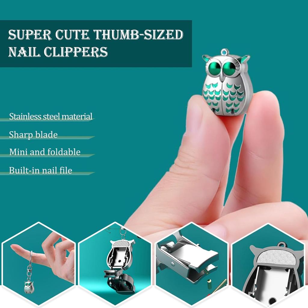 Owl Keychain Nail Clippers, Stainless Steel Foldable Mini Nail Clippers, 2-in-1 Ultra-sharp Foldable Owl Nail Clippers with Nail File