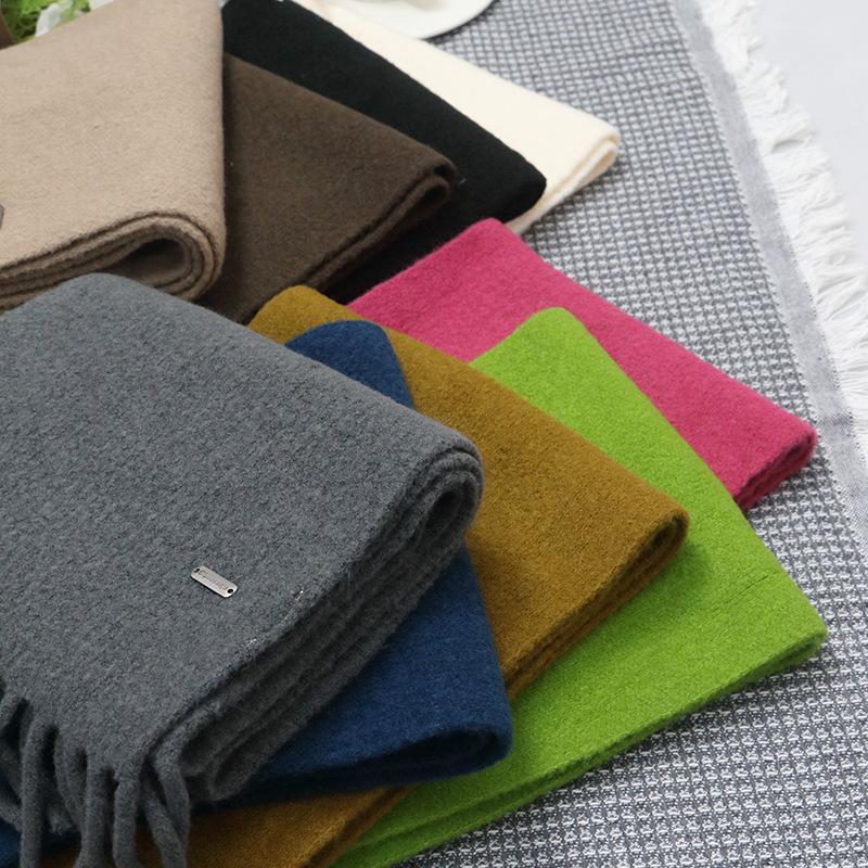 Scarf female Korean version simple and versatile thickened warm female atmosphere knitted wool solid color scarf customization
