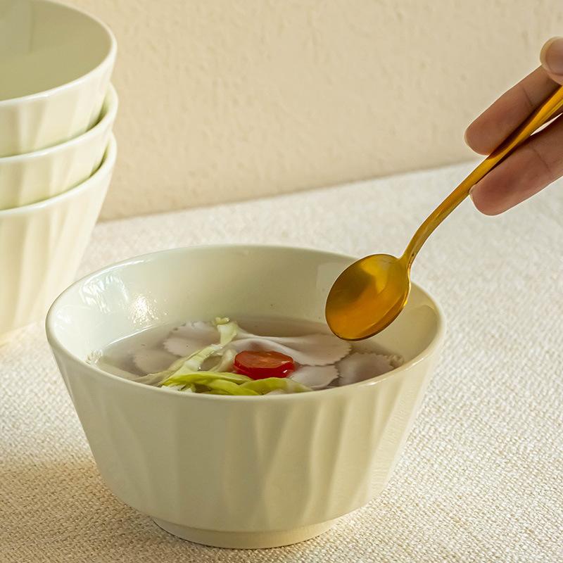 Nordic Cream Simple Style Rice Bowl Pure White Creative Daily Household Tableware Small Bowl Soup Bowl Noodle Bowl