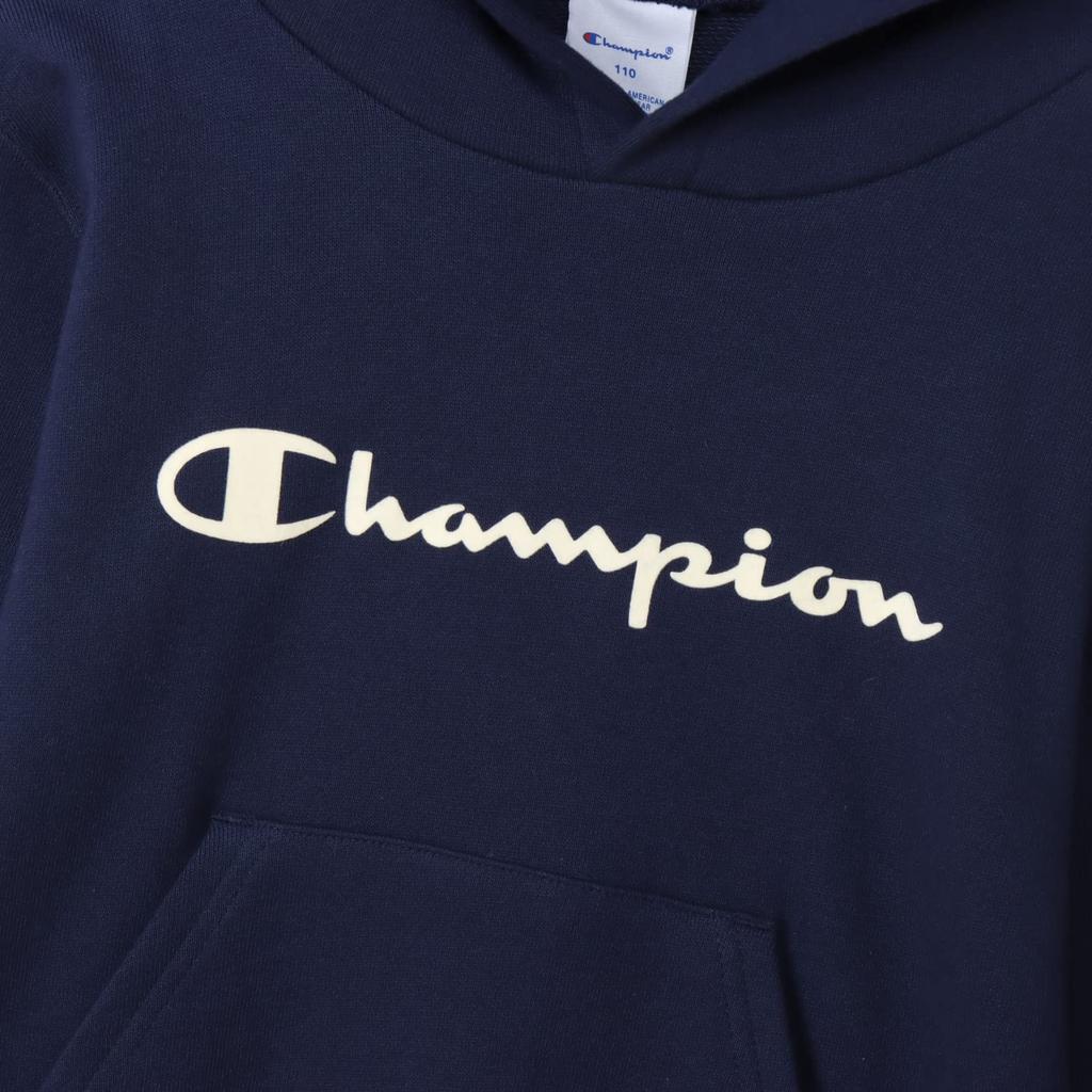 Champion Long Sleeve USA Script Size 140 Kids' Hoodie, 100% Cotton, Logo, Basic, Navy, (CK-Y103)