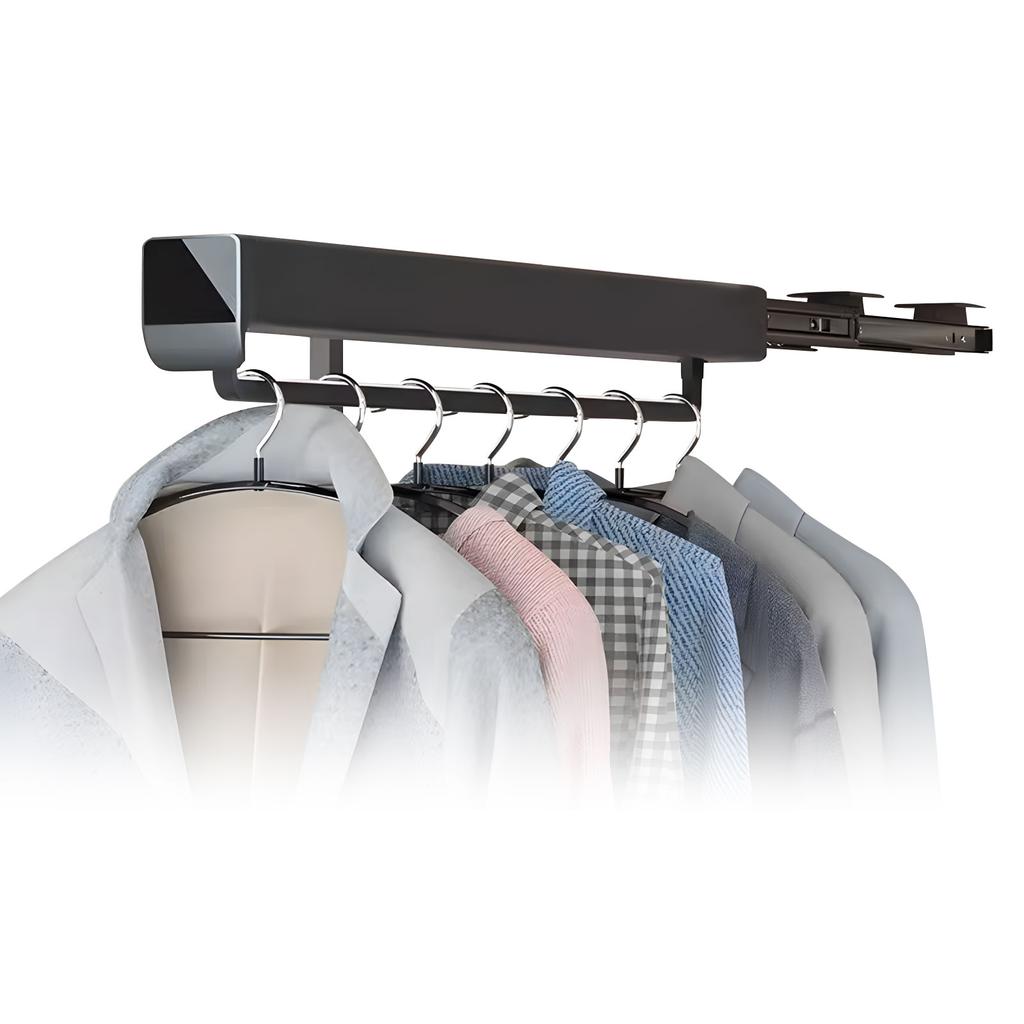Metal Extendable Slide Rail Black Garment Rack For Space Efficient Storage Solution