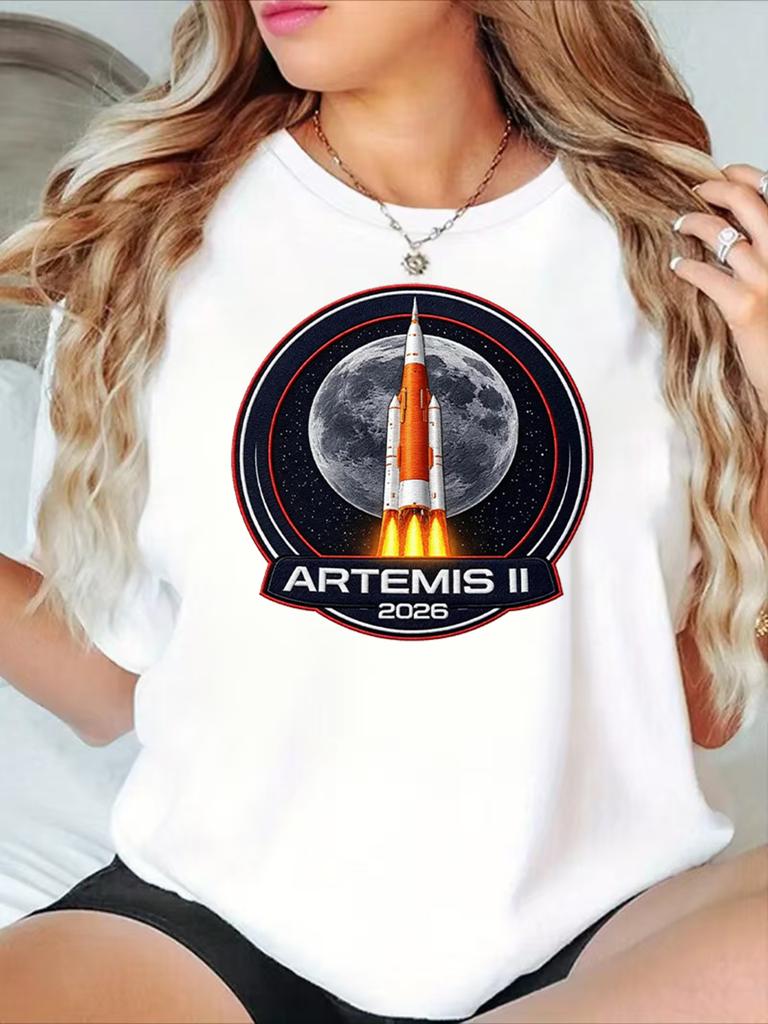 Artemis 2 Rocket Themed Commemorative Print TShirt for Unisex Casual Wear Couples Pure Cotton Summer TShirt Y2k Top