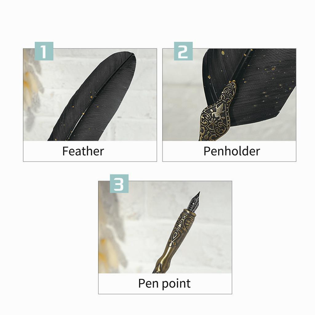 Vintage Pen and Ink Set Glittering Quill Pen Fountain Pen Calligraphy Dip Pen Writing Signature Pen With Replacement