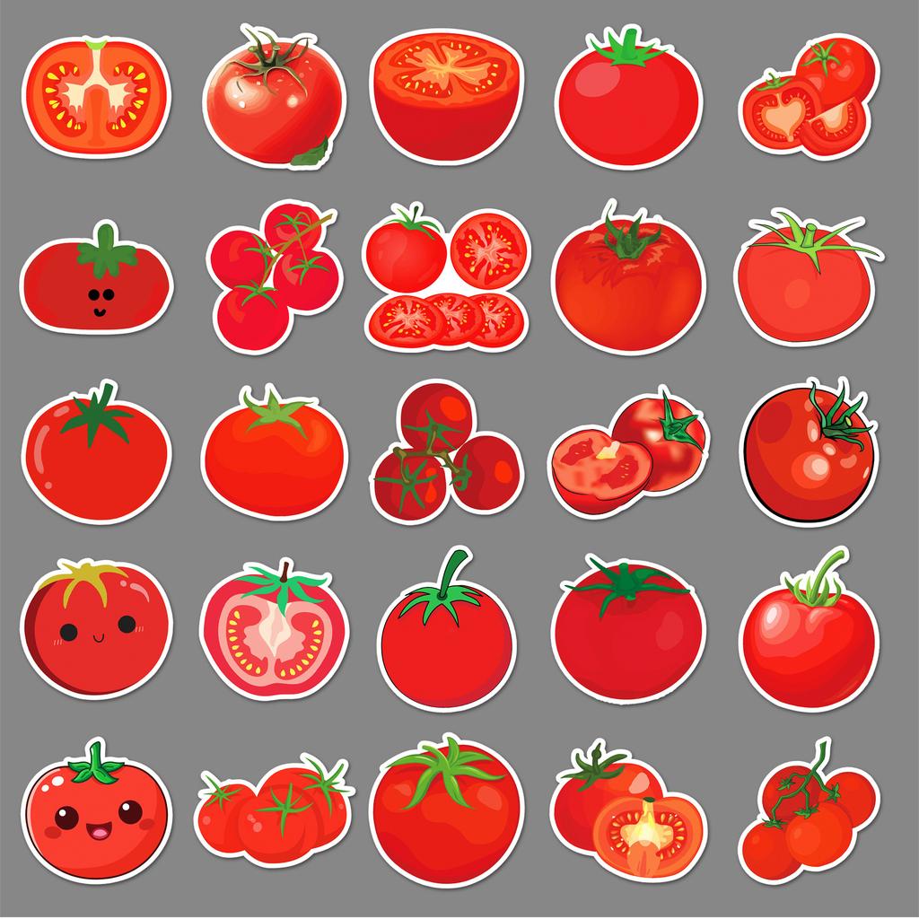 50 Tomato Doodle Stickers Cartoon Cute Fruits and Vegetables Decorative Water Cup Mobile Phone Case Computer Refrigerator Stickers