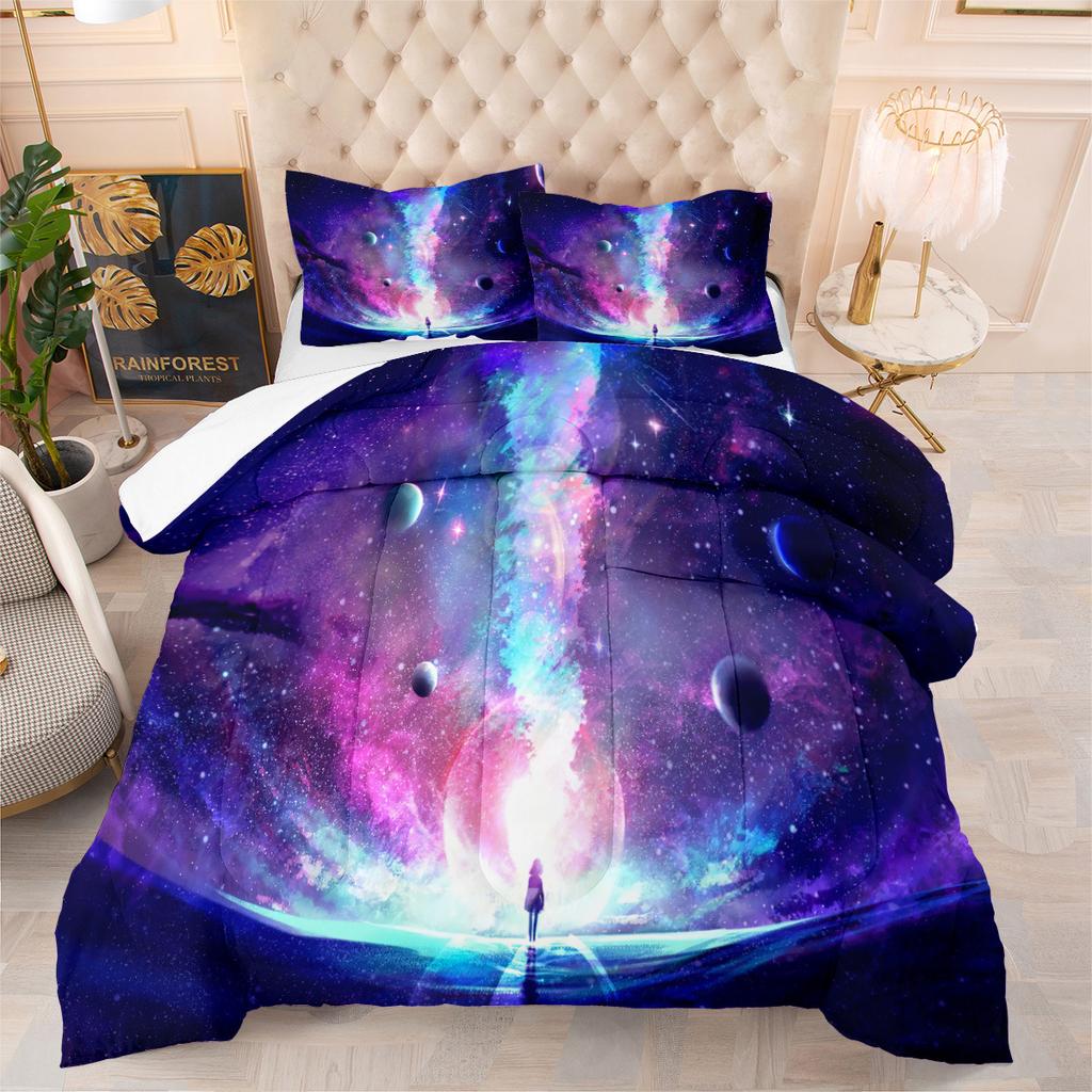 Planet Galaxy Fat Quilt Bedding Starry Sky Home Textiles Printing Quilt Three-piece Quilt Cover Set