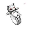 Cute Lovely Animal Cat Open Ring Silver Plated Jewelry Blue Crystal Eyes