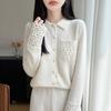 Wool Women's Open-weave Patchwork V-neck Long-sleeved Knitted Loose-fitting Sweater